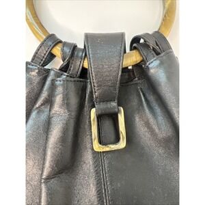 Bucket Style Black Leather Purse Handbag by David Dart W/ Tortoise Shell Handle